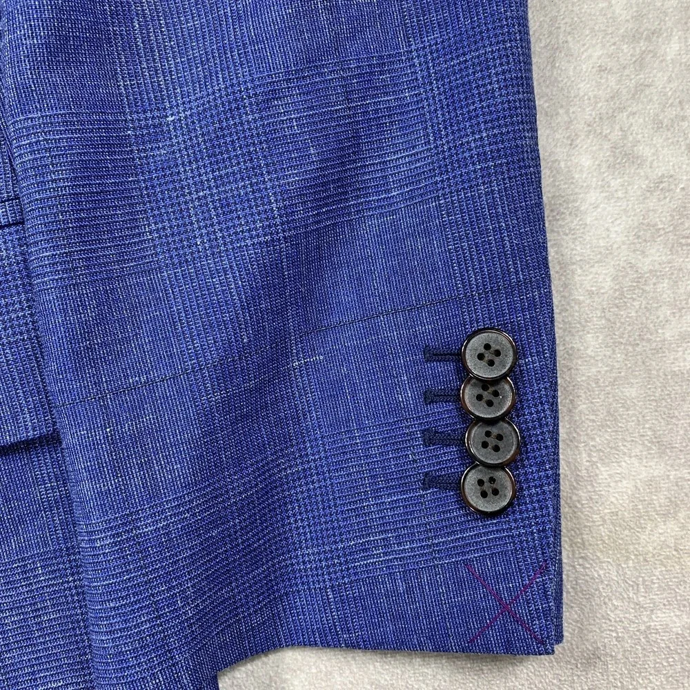 Suitsupply Lazio Blazer Mens 34R Blue Glen Plaid Linen Vitale Barberis Canonico